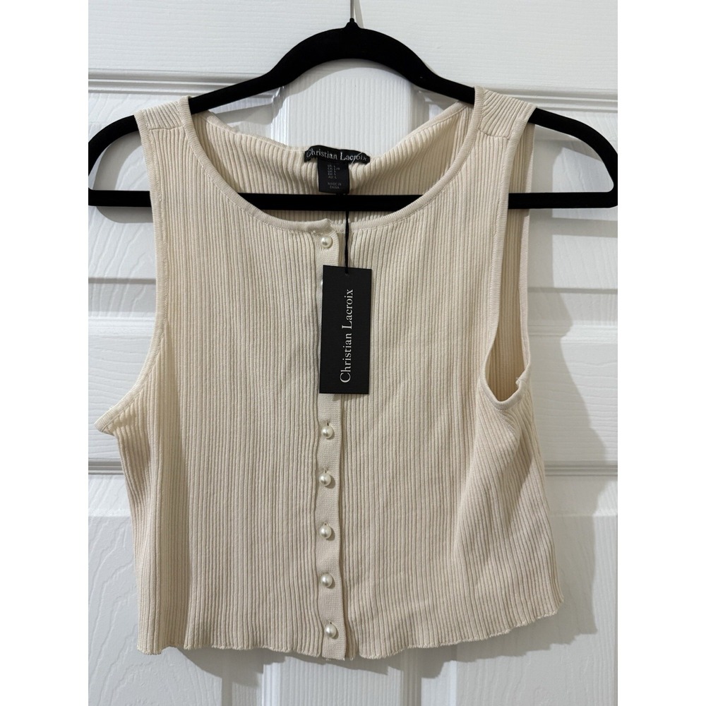 Christian Lacroix Cropped Pearl Top Large NWT retail‎ $150